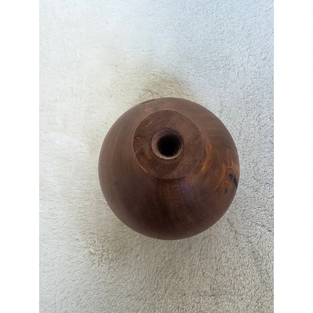 Vintage Hand Turned Solid Wood Weed Vase Teardrop Bud Vase Natural Grain Decor